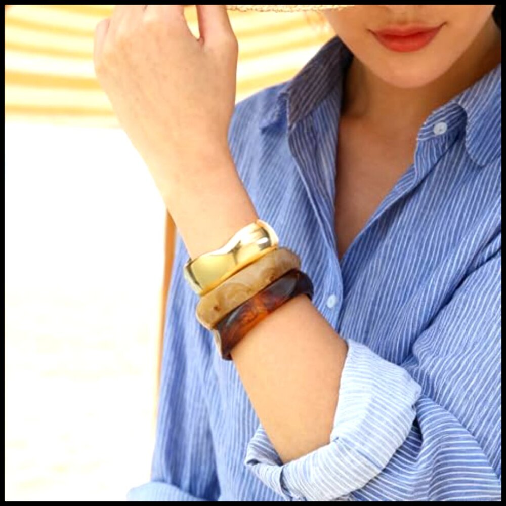 Chunky Acrylic Bangle Bracelets Set Stackable Tre… - image 3